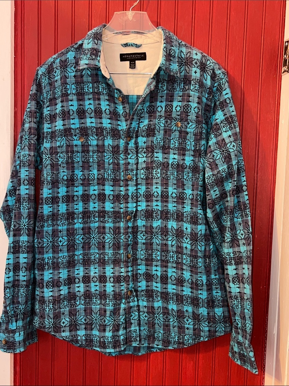 Aeropostale Men's Turquoise & Black Patterned Shirt Jacket